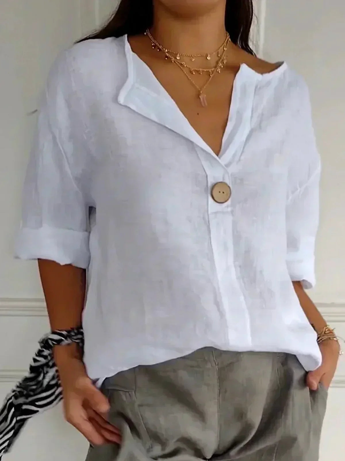 Angela™ | Casual Bluzka z Dekoltem w Serek